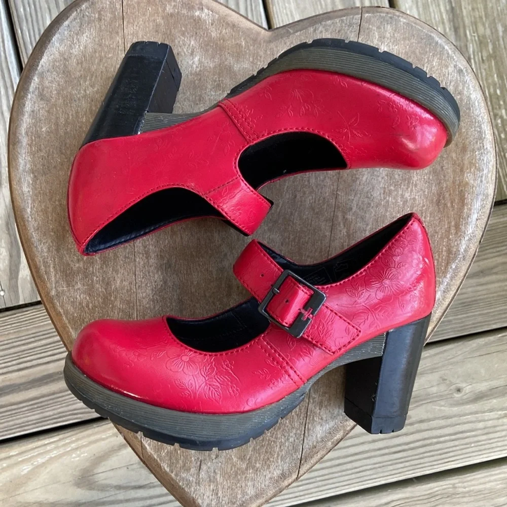 Rare! Vintage Dr. Martens Red Leather Marlena Mary Jane Pumps Women's Size 5 - Picture 8 of 12